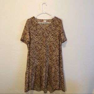 Cheetah Print Tiered Smock Dress Short Sleeve